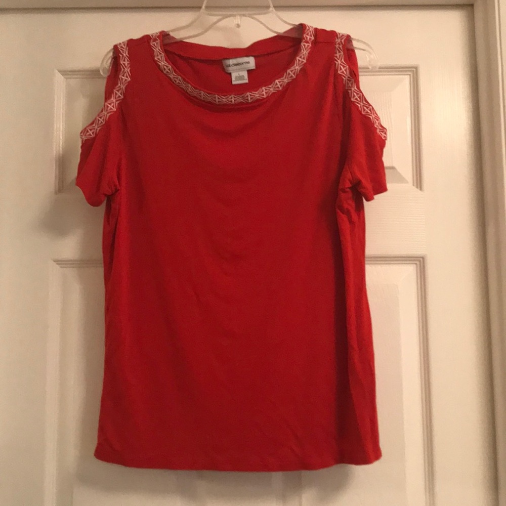 Red & white cold shoulder sleeveless top